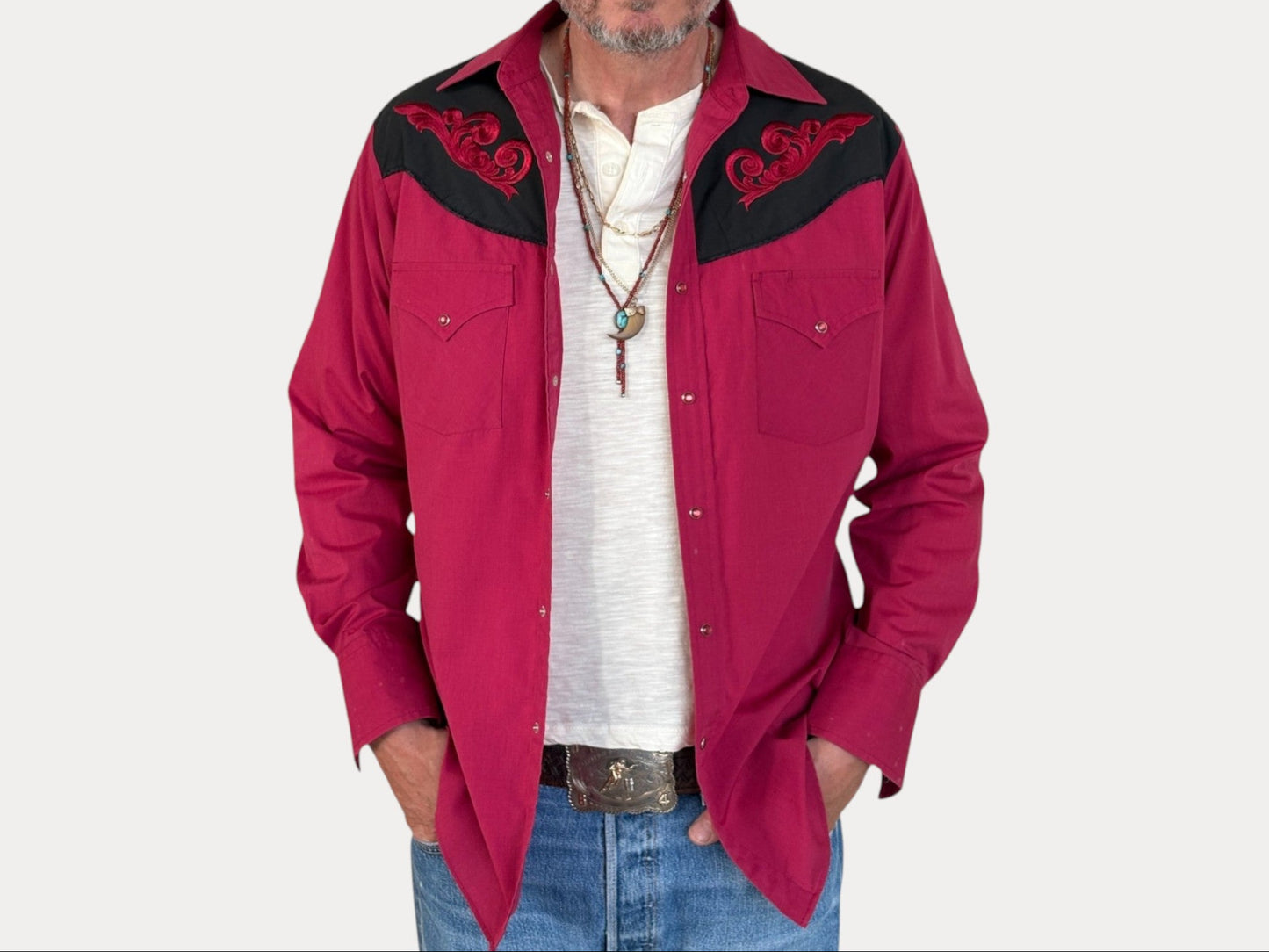 Size M. Authentic 70’s embroidered shirt Western Shirt-AJ357 Studio-AJ357 Studio