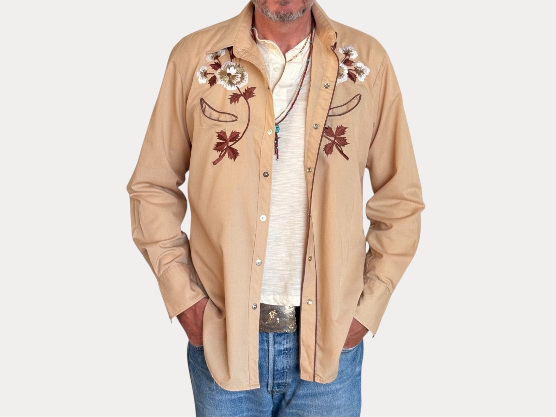Size M. Authentic 70’s H Kenny Rogers embroidered shirt Western Shirt-AJ357 Studio-AJ357 Studio