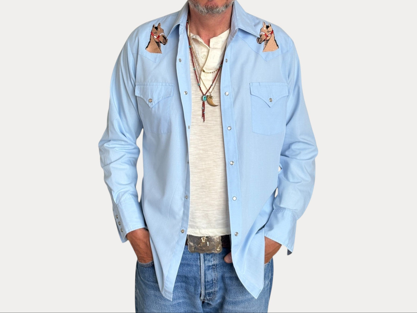 Size M. Authentic 70s Ely embroidered Western Shirt-AJ357 Studio-AJ357 Studio