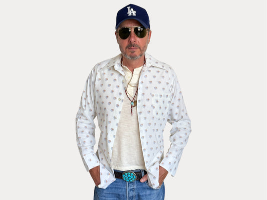 Size S .Vintage 70’s Shirt — Long Sleeve — Floral Print — Retro Summer Festival Shirt-AJ357 Studio-AJ357 Studio