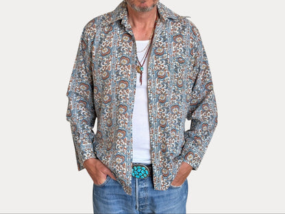 Size M. Vintage 70’s Long Sleeve Paisley Shirt — Bold Boho Retro Festival Shirt-AJ357 Studio-AJ357 Studio