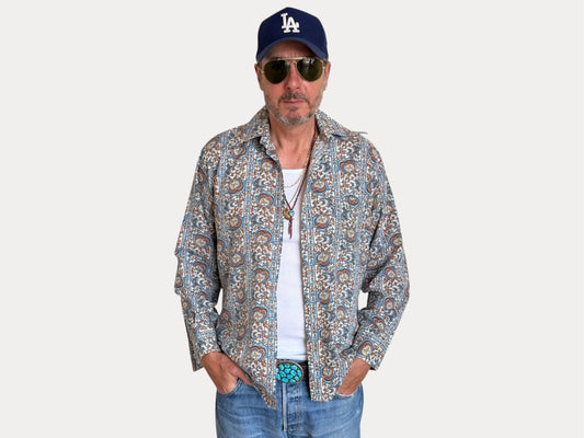 Size M. Vintage 70’s Long Sleeve Paisley Shirt — Bold Boho Retro Festival Shirt-AJ357 Studio-AJ357 Studio
