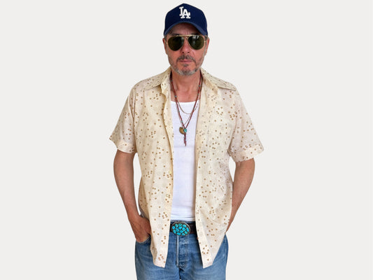 Size M. Vintage 70’s Van Heusen Shirt — Short Sleeve — Graphic Print — Retro Summer Festival Shirt-AJ357 Studio-AJ357 Studio
