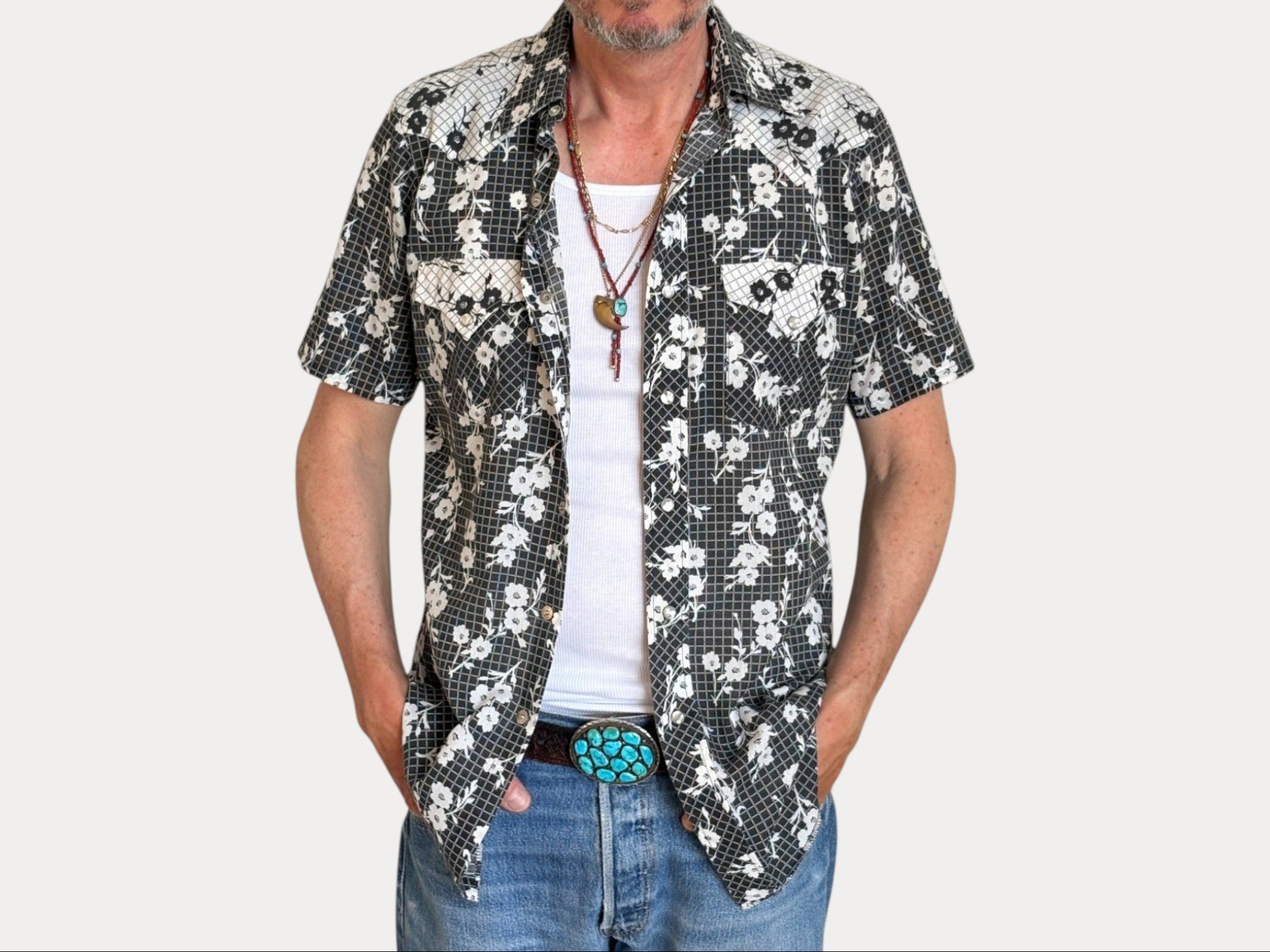 Size M. Authentic 70’s Ely Plain Western Shirt — Vintage Print-AJ357 Studio-AJ357 Studio