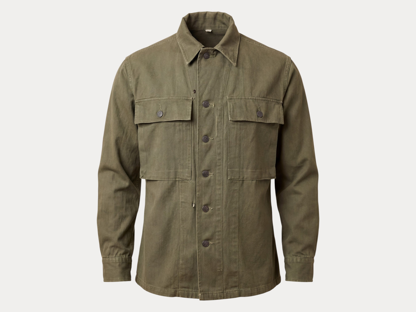 Authentic WWII US Army HBT Shirt – M1942 P-43 Model – Size 38 Reg (Med/Large)-AJ357 Studio-AJ357 Studio