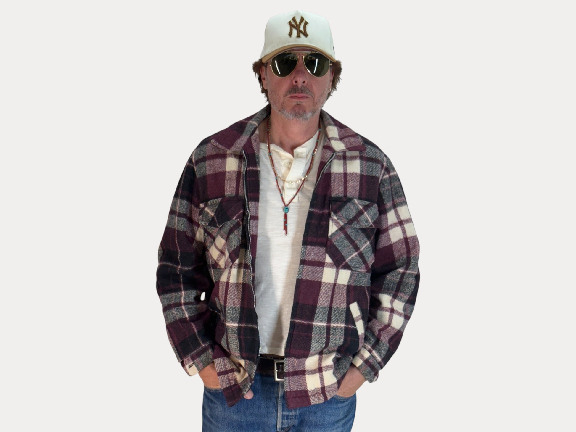 Size Large. 4 pockets 70s Plaid coat Made in USA ( broken zipper)-AJ357 Studio-AJ357 Studio