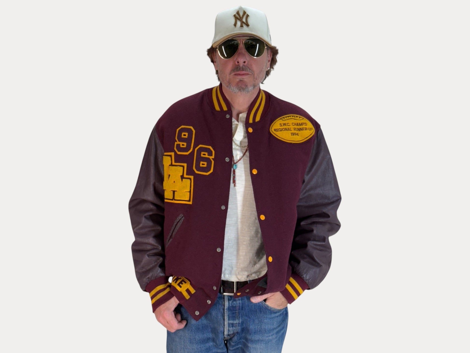 X Large. Vintage 90s Football Varsity wool and leather jacket Made in USA-AJ357 Studio-AJ357 Studio