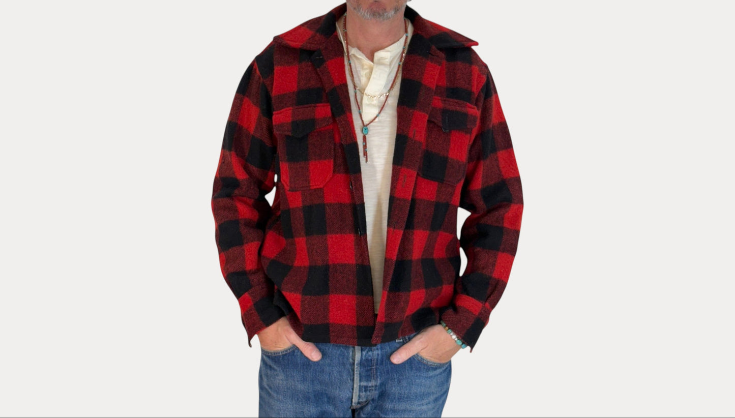 Size 40US / 50EU. Authentic 50s USA-Made Heavyweight Wool Plaid Shirt-AJ357 Studio-AJ357 Studio
