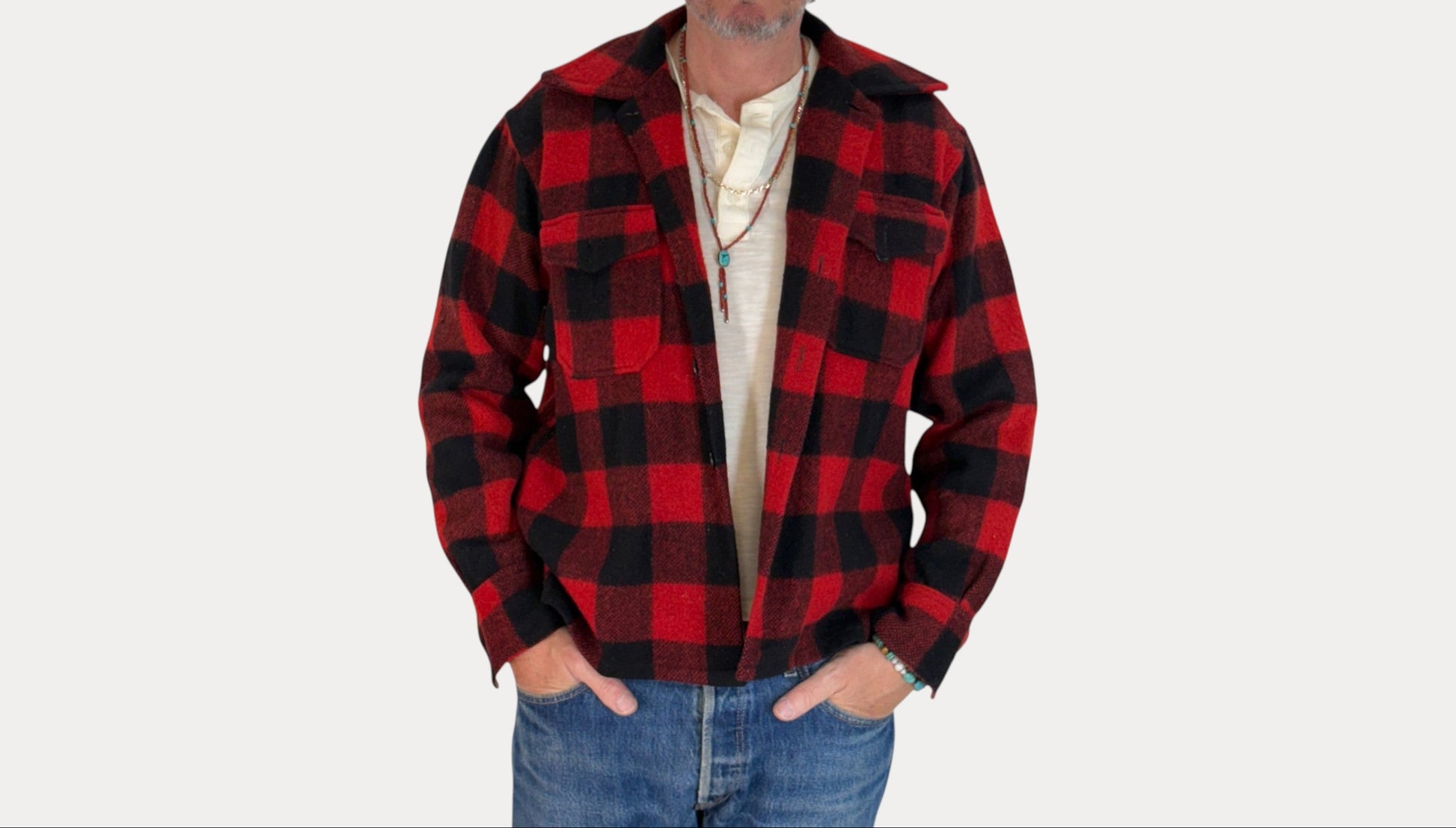 Size 40US / 50EU. Authentic 50s USA-Made Heavyweight Wool Plaid Shirt-AJ357 Studio-AJ357 Studio
