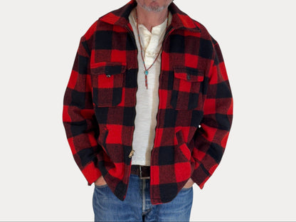 Size Large. Vintage 50s Utica N.Y. Wool Jacket – Red & Black – Zipper. Made in USA-AJ357 Studio-AJ357 Studio