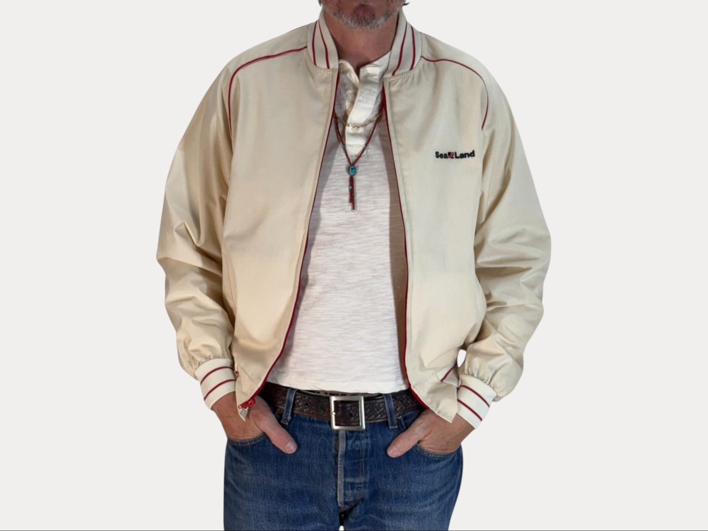 Size Large, Vintage 80s Lightweight Cotton-Blend Zip Jacket. Made in USA-AJ357 Studio-AJ357 Studio
