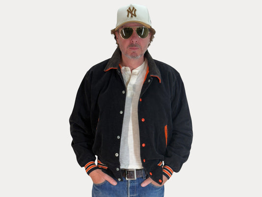 Size Med. Black Vintage Corduroy Soccer jacket Made in USA-AJ357 Studio-AJ357 Studio
