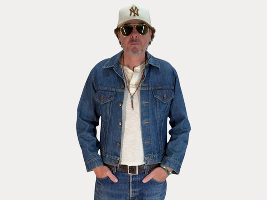 Size 38US / 48EU. Original 70s Wrangler denim jacket with painted back – Made in the USA-AJ357 Studio-AJ357 Studio