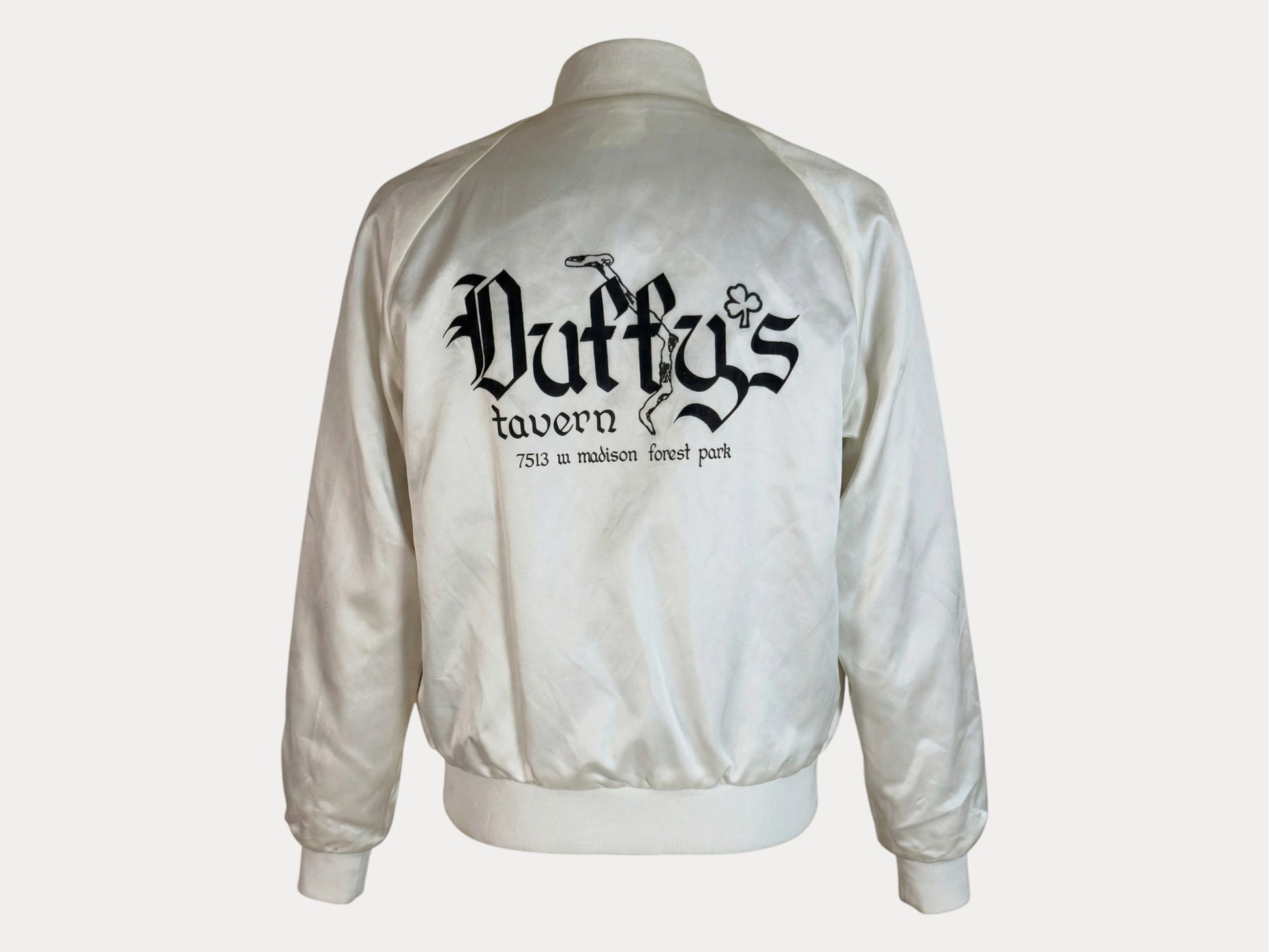 Size Small. Vintage 80s white Satin Jacket King Louie Made In USA-AJ357 Studio-AJ357 Studio
