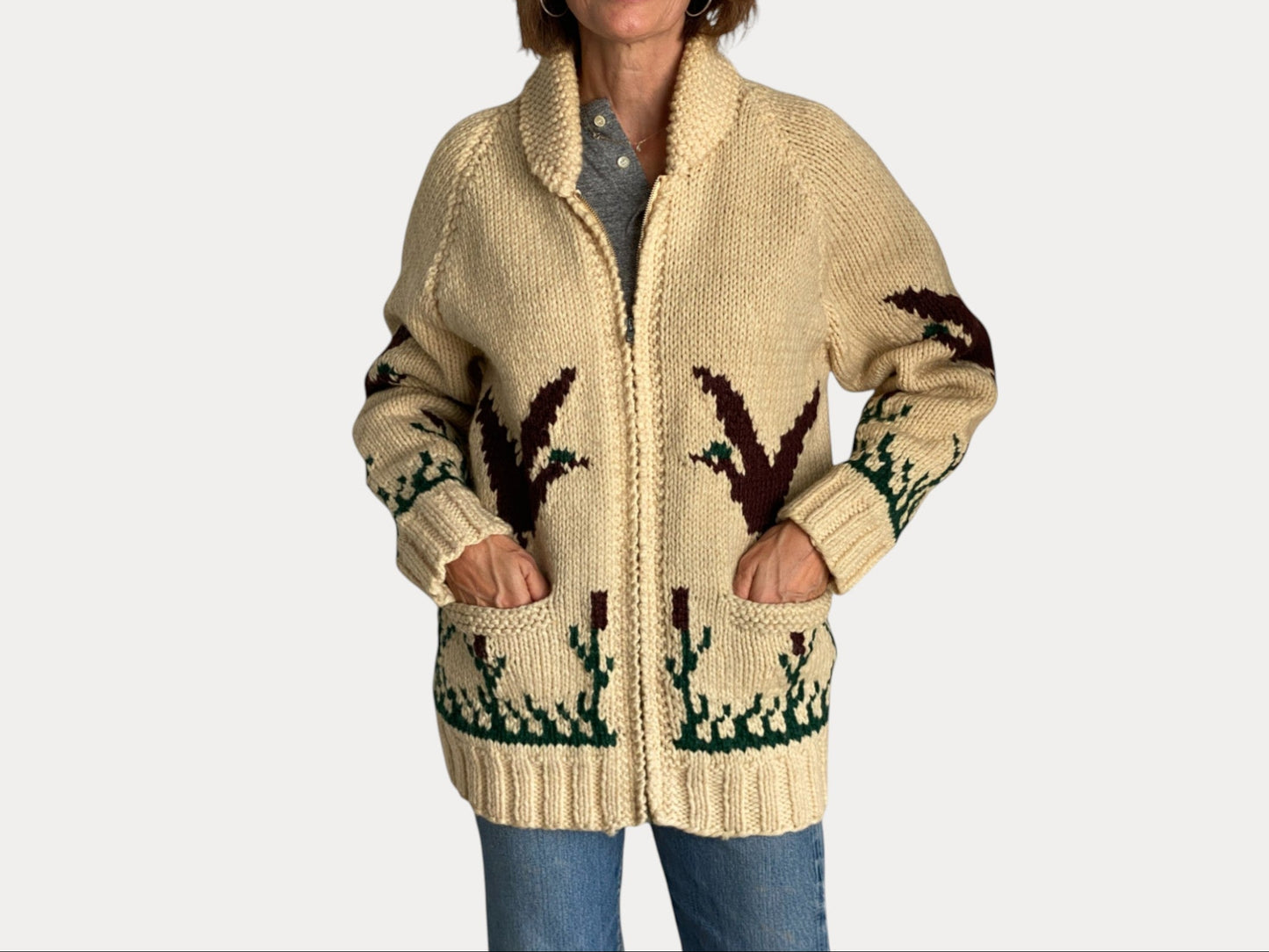 Vintage Hand Knit 100% Wool Cowichan Sweater – Handmade in Canada-AJ357 Studio-AJ357 Studio