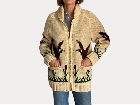 Vintage Hand Knit 100% Wool Cowichan Sweater – Handmade in Canada-AJ357 Studio-AJ357 Studio