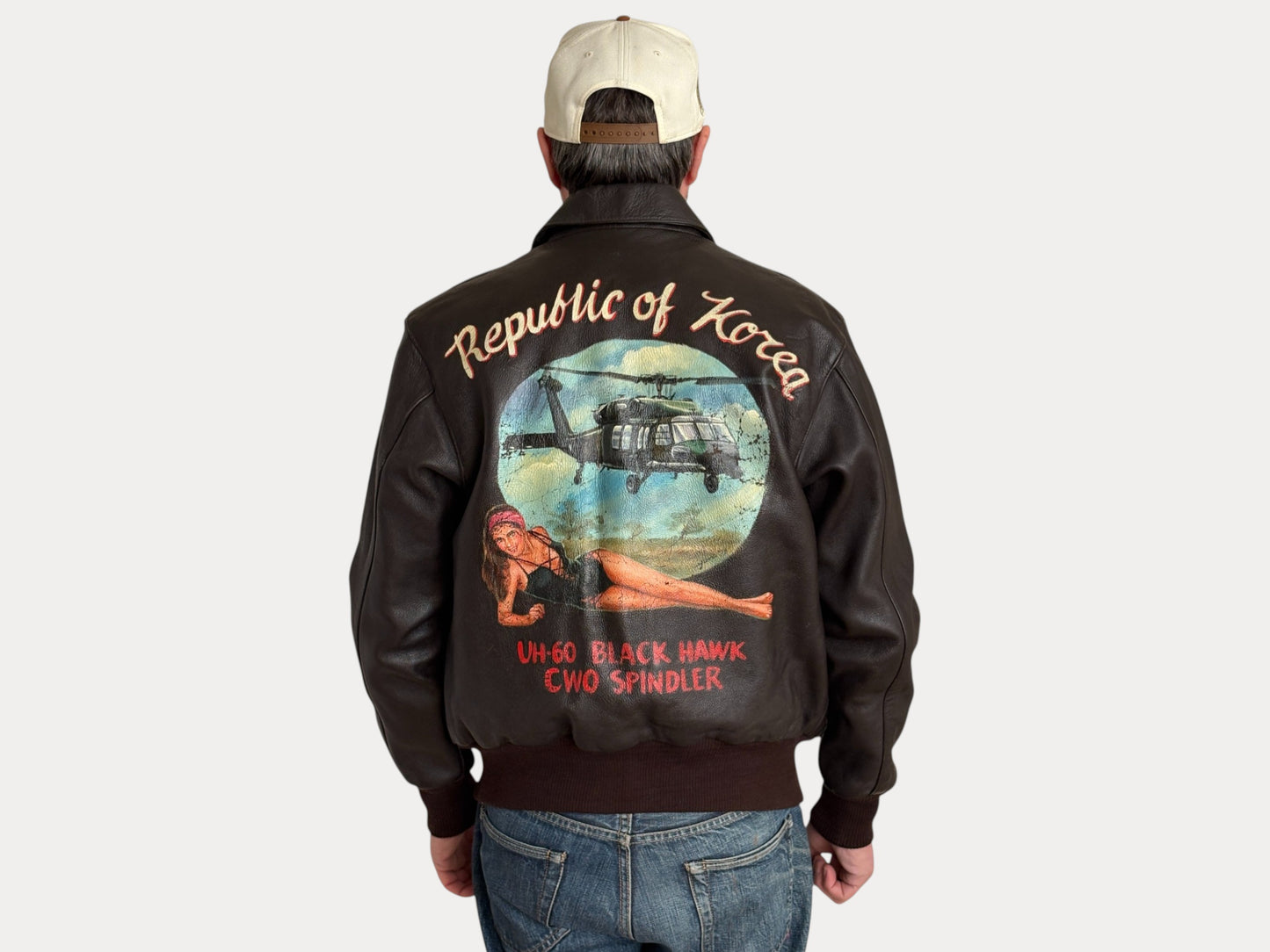 Size 42US / 52 EU Vintage Hand-Painted Republic of Korea Flight Jacket -AJ357 Studio-AJ357 Studio