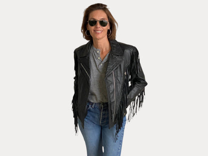 Size Small. Vintage leather fringe motorcycle jacket Made in USA-AJ357 Studio-AJ357 Studio