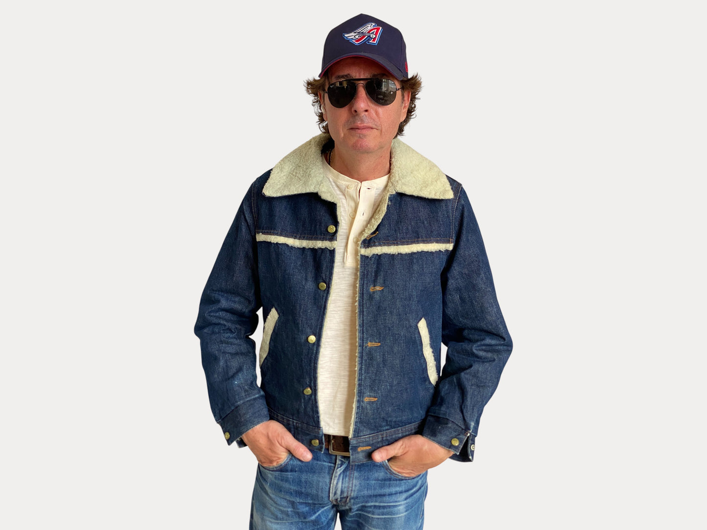 Size Med. 80s Vintage Oshkosh fleece denim Jacket-AJ357 Studio-AJ357 Studio