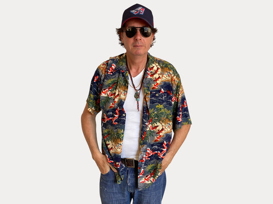 Size L. Vintage 90s polyester thin Hawaiian shirt-AJ357 Studio-AJ357 Studio
