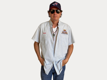 Large. Vintage Miller stripe Work shirt Made in USA-AJ357 Studio-AJ357 Studio