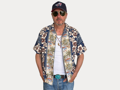 Large. Vintage 90s Hawaiian Barkcloth cotton shirt-AJ357 Studio-AJ357 Studio