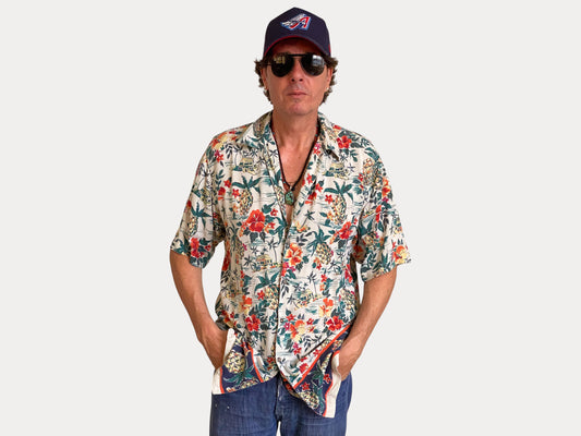 Size Large Long. Vintage 90s Rayon Hawaiian shirt-AJ357 Studio-AJ357 Studio