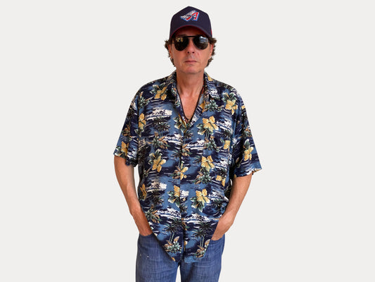 Size Large. Vintage 90s Rayon Hawaiian shirt by Natural Issue-AJ357 Studio-AJ357 Studio