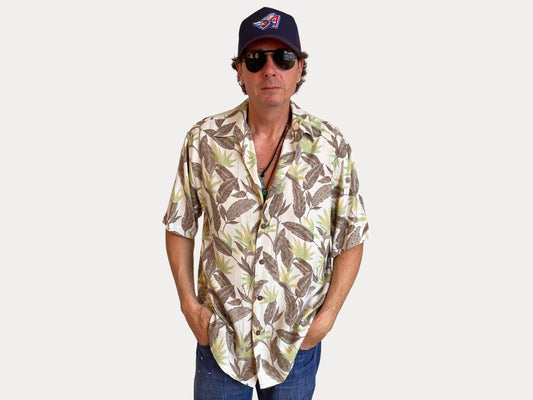 Size Large. Vintage 90s Rayon Hawaiian shirt by Morro Bay-AJ357 Studio-AJ357 Studio