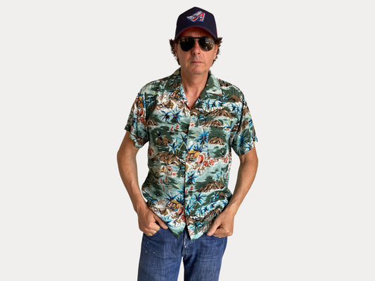 Size Medium. Vintage 90s Rayon Hawaiian shirt by Aloha Shirts Made in Japan-AJ357 Studio-AJ357 Studio