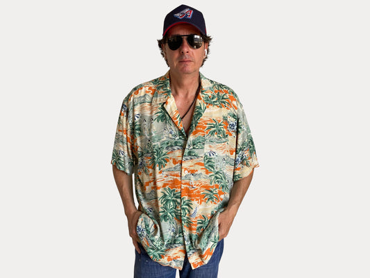 Size Large. Vintage 90s Rayon Hawaiian shirt by American Eagle-AJ357 Studio-AJ357 Studio