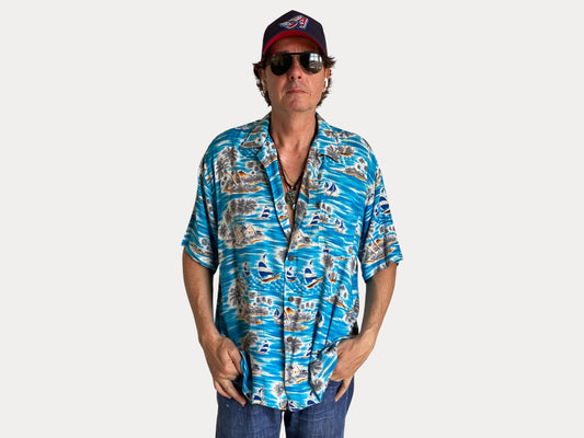 Size XL. Vintage 90s Rayon Hawaiian shirt by Pineapple Connection-AJ357 Studio-AJ357 Studio