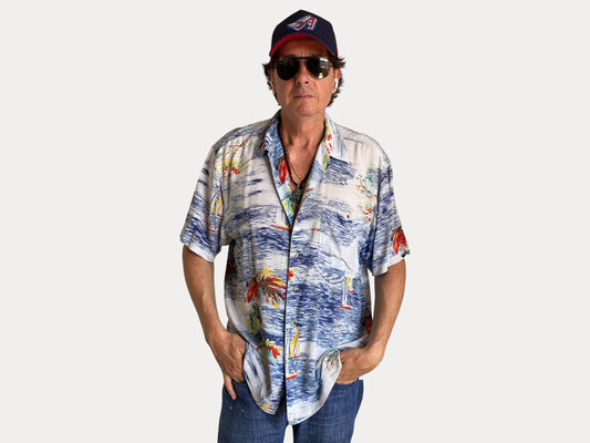 Size Medium. Vintage 90s Rayon Hawaiian shirt by Haggar-AJ357 Studio-AJ357 Studio