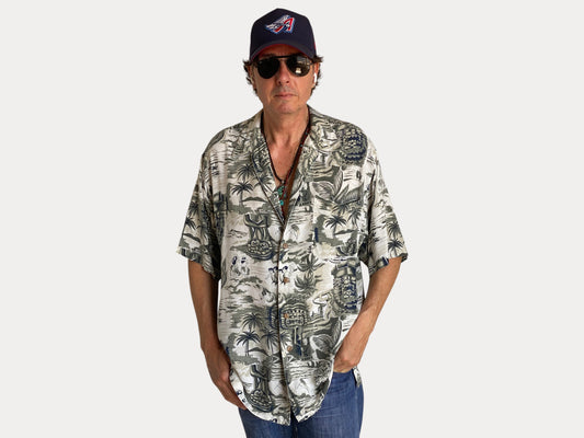 Size Large. Vintage 90s Rayon Hawaiian shirt-AJ357 Studio-AJ357 Studio