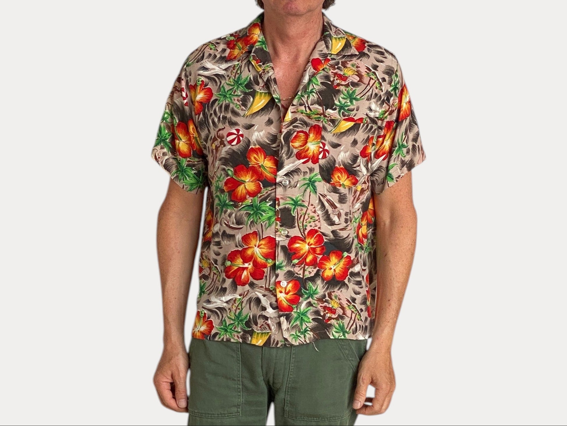 Size Med. Vintage 60s Aloha Hawaiian shirt Made in Japan-AJ357 Studio-AJ357 Studio