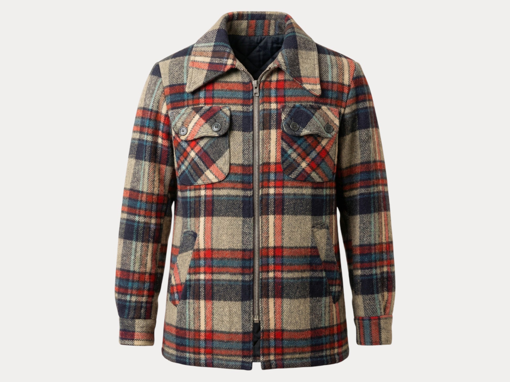 Vintage 70s Plaid Light Coat - Size 46 EU, Made in Italy-AJ357 Studio-AJ357 Studio