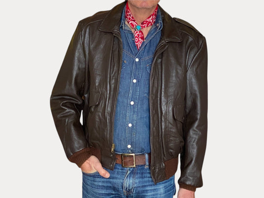 Vintage Leather Bomber Flight Jacket Aviator Size 44US Reg (54EU) – Timeless Classic-AJ357 Studio-AJ357 Studio