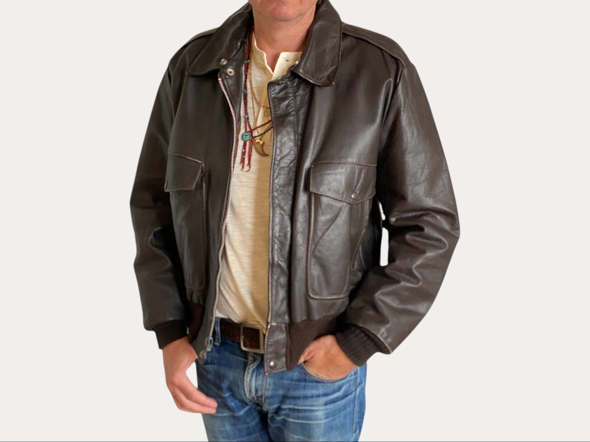 Vintage Aviator Leather Bomber Flight Jacket - Size 44US Reg (54EU) | Classic Style-AJ357 Studio-AJ357 Studio