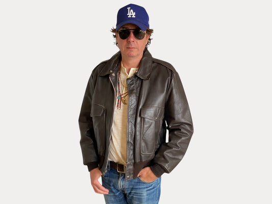 Vintage Aviator Leather Bomber Flight Jacket - Size 44US Reg (54EU) | Classic Style-AJ357 Studio-AJ357 Studio