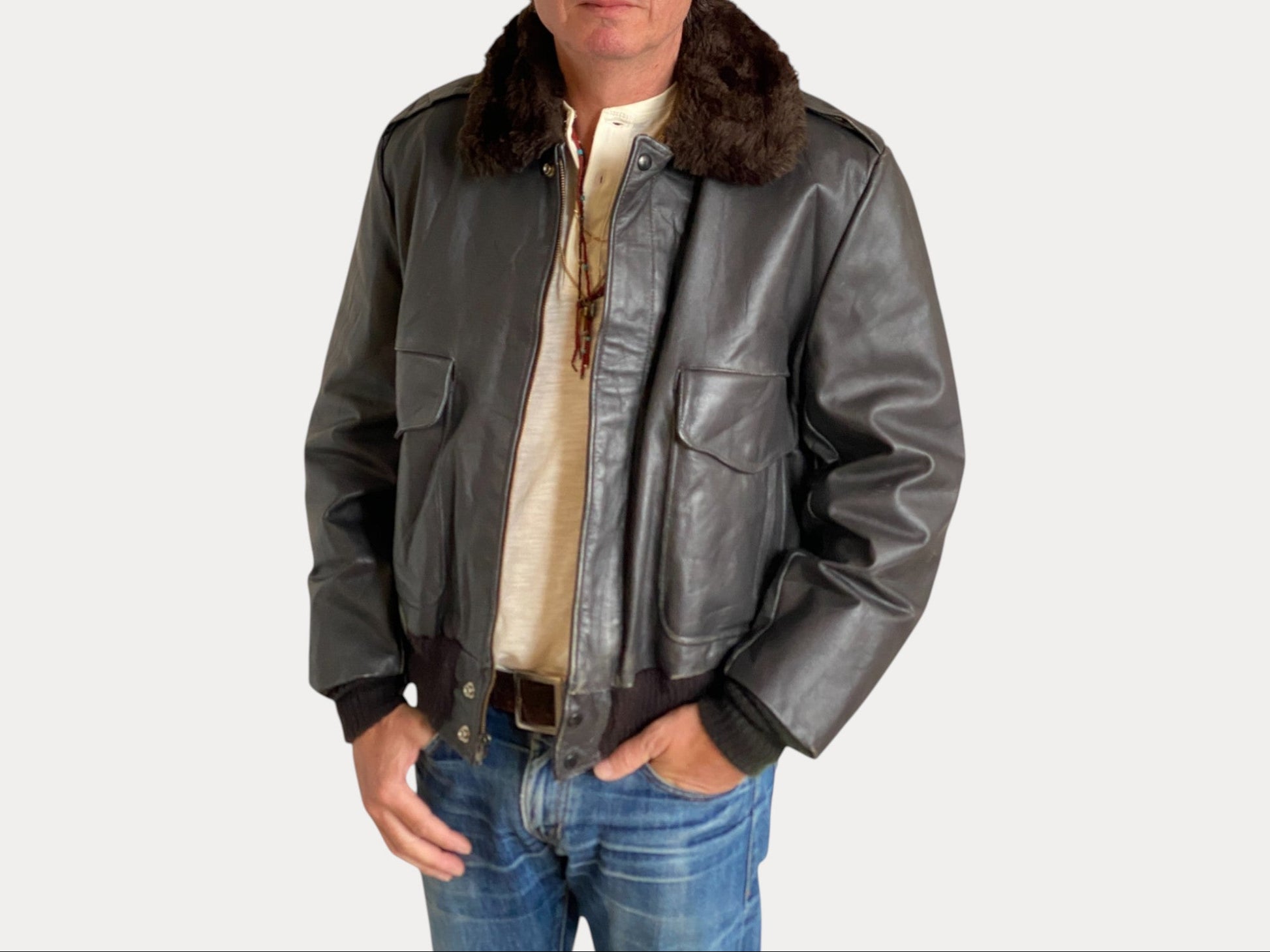 Vintage Aviator Leather Bomber Flight Jacket - Size 44US Regular (54EU) | Classic Style-AJ357 Studio-AJ357 Studio