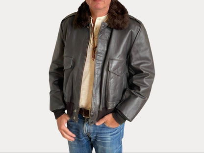 Vintage Aviator Leather Bomber Flight Jacket - Size 44US Regular (54EU) | Classic Style-AJ357 Studio-AJ357 Studio