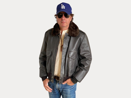 Vintage Aviator Leather Bomber Flight Jacket - Size 44US Regular (54EU) | Classic Style-AJ357 Studio-AJ357 Studio