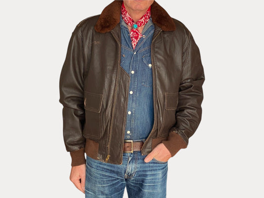 Vintage Leather Bomber Flight Jacket Aviator - Size 44US Regular (54EU)-AJ357 Studio-AJ357 Studio
