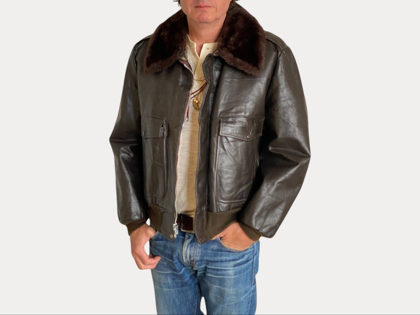 Vintage Aviator Leather Bomber Flight Jacket – Size 44US Regular / 54EU – Classic Style-AJ357 Studio-AJ357 Studio