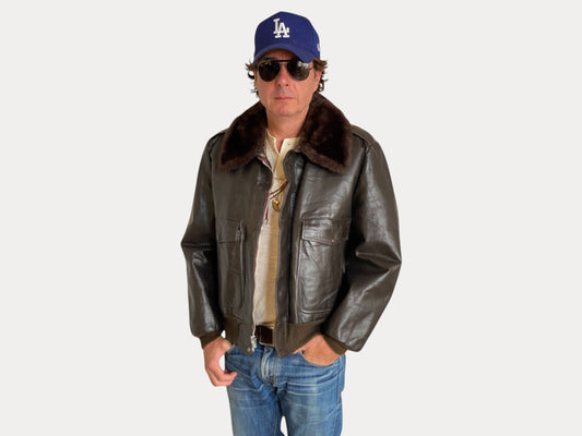 Vintage Aviator Leather Bomber Flight Jacket – Size 44US Regular / 54EU – Classic Style-AJ357 Studio-AJ357 Studio