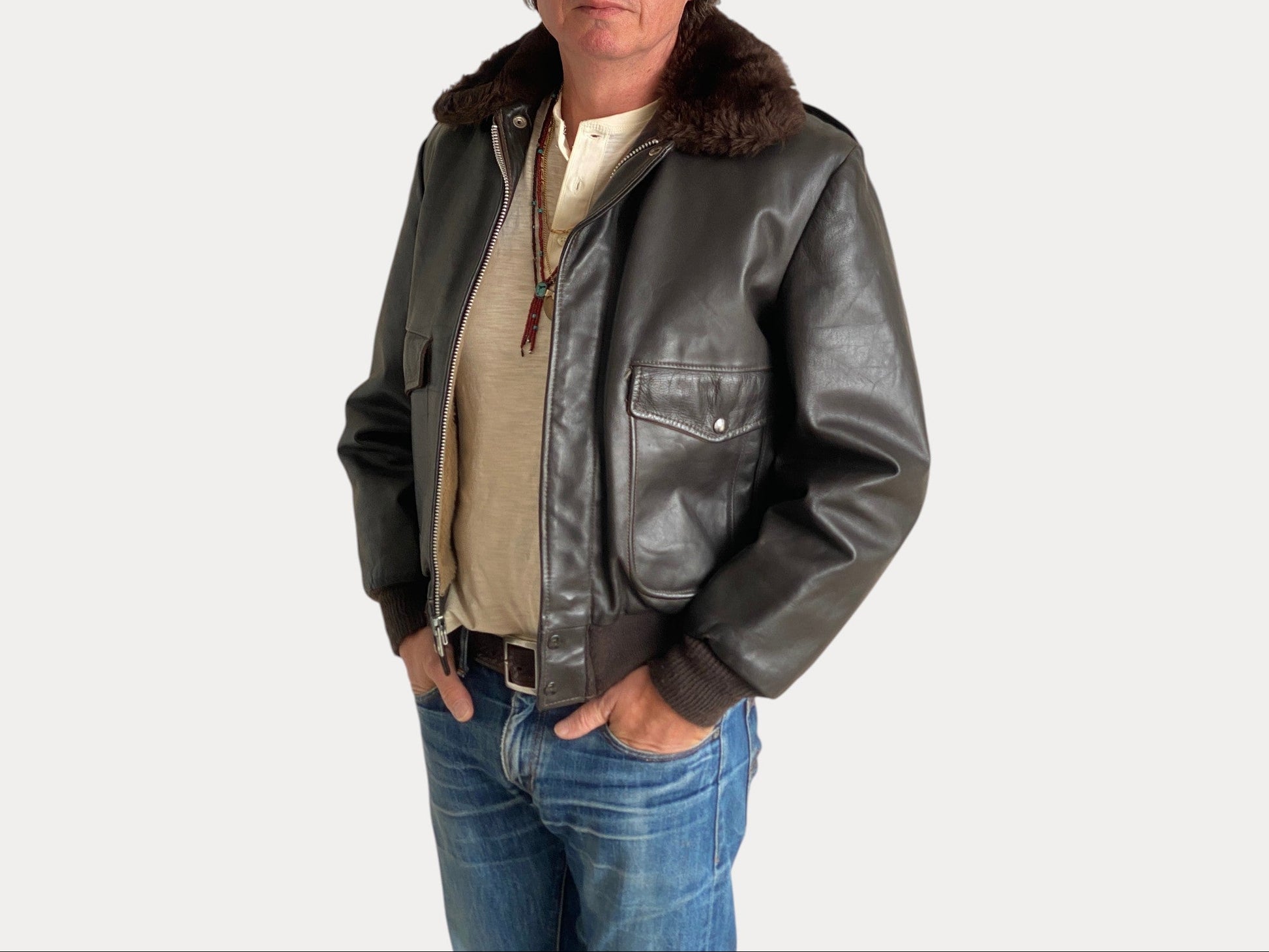 Vintage Leather Bomber Flight Jacket – Size 40US / 50EU – Made in USA-AJ357 Studio-AJ357 Studio