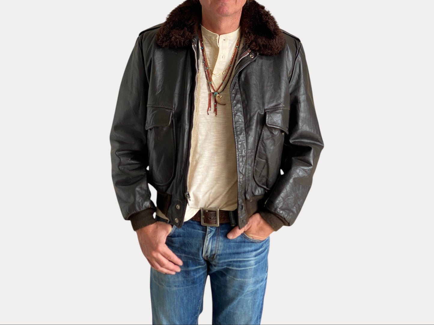 Vintage Flight leather jacket by Cooper – Made in the USA – Size 42 US / 52 EU.-AJ357 Studio-AJ357 Studio