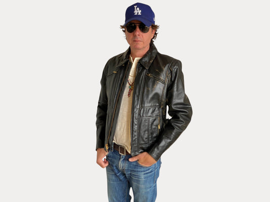 Vintage 70s Heavy Leather Motorcycle Jacket - Size 44 US (54 EU) | USA Vintage BCN-AJ357 Studio-AJ357 Studio