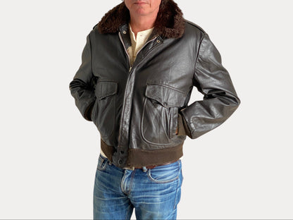 Vintage Leather Bomber Flight Jacket – Size 42US / 52EU – Featuring a Talon zipper-AJ357 Studio-AJ357 Studio