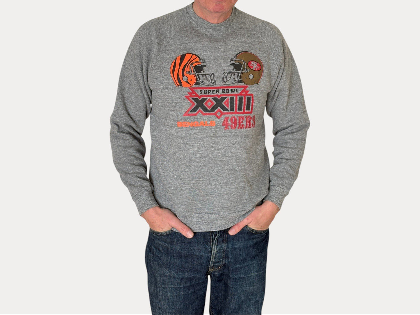 Size L Crew Neck Super Bowl XXIII Bengals vs 49ERS Made In USA By Jerzees